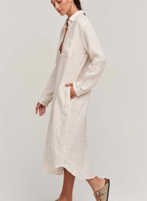 Jora | Woven Linen Shirt Dress \ Beige | SMALL