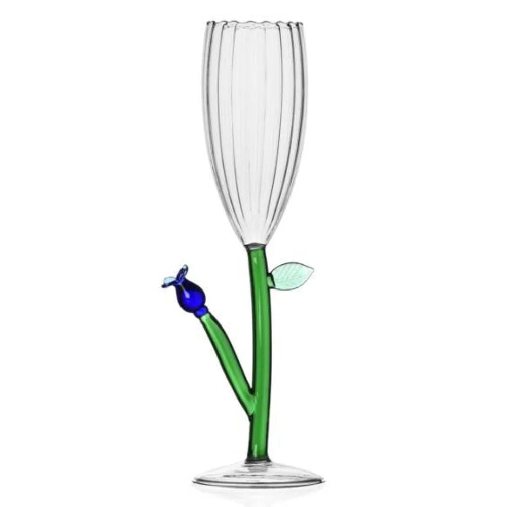 Champagne Flute | Blue Flower