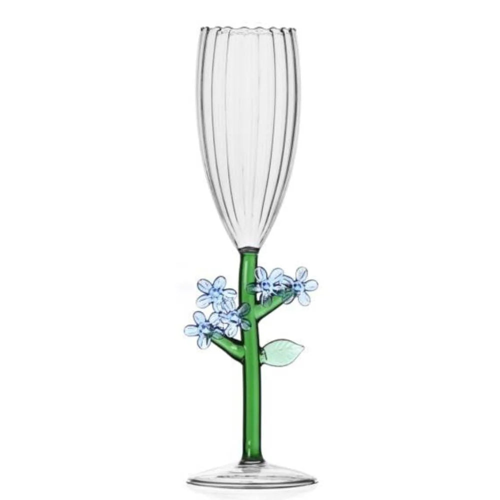 Champagne Flute | Light Blue Flowers