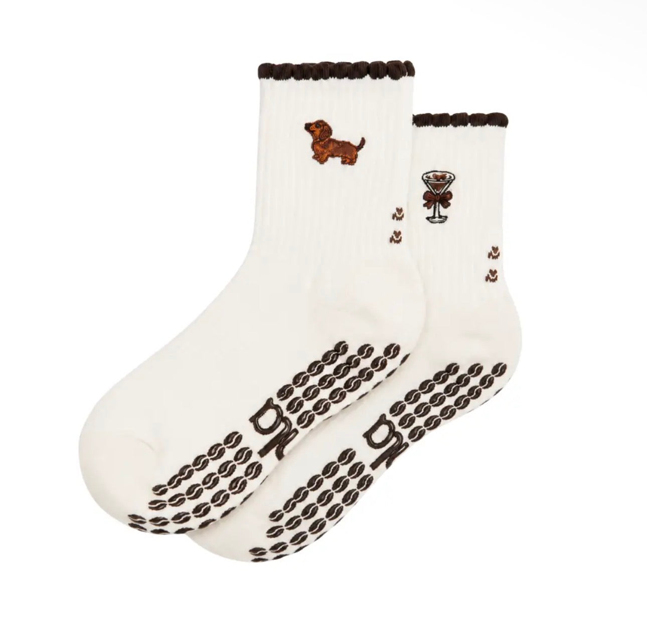 Daschund & Espresso Martini| Double sided Grip Socks