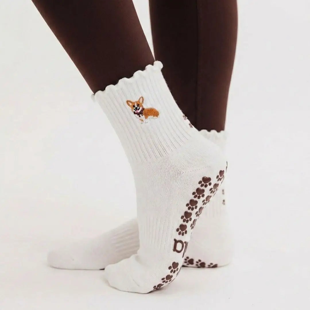 Corgi Embroidered Grip Socks