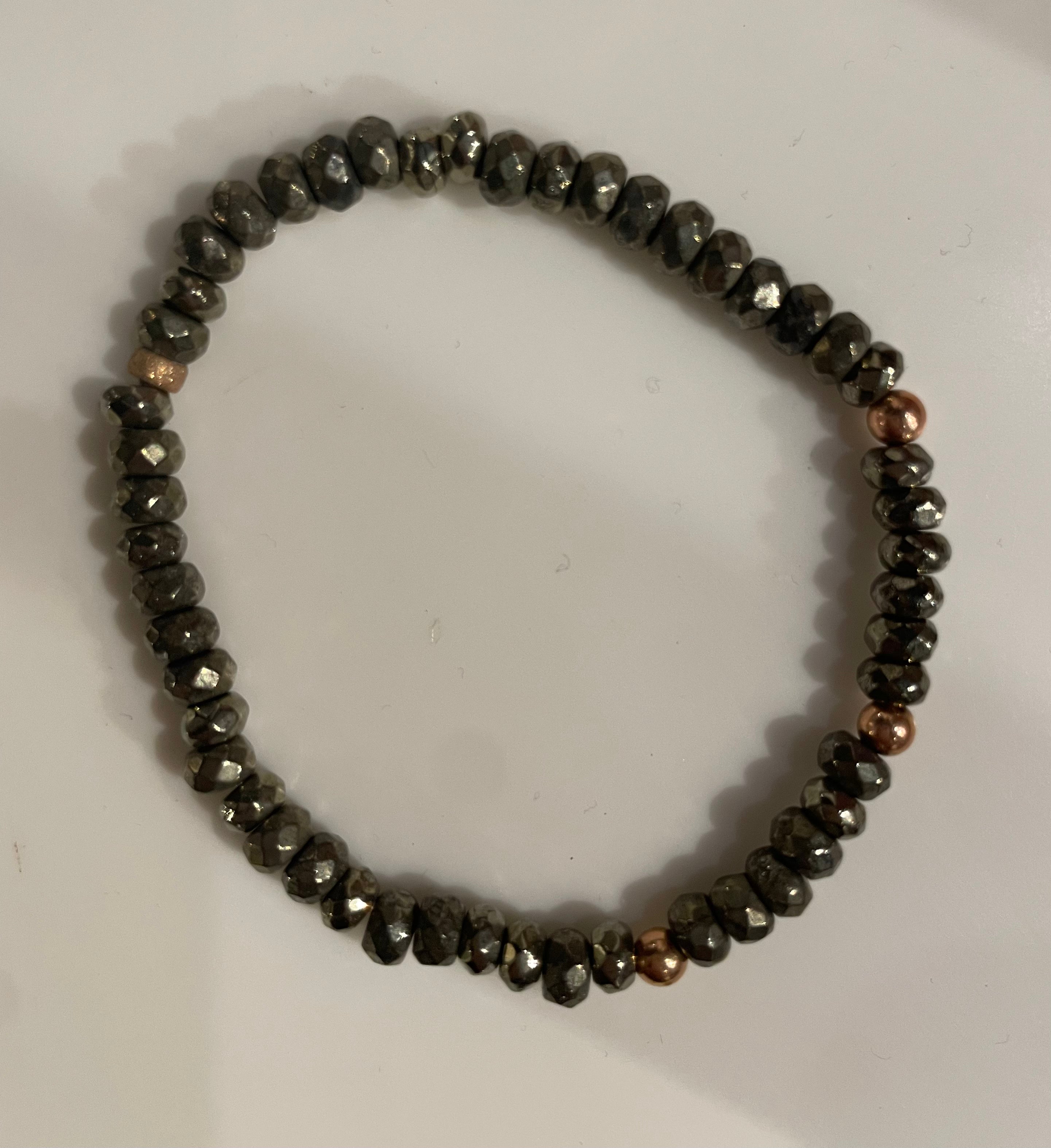 Pyrite Bracelet | With Rose Gold Beads