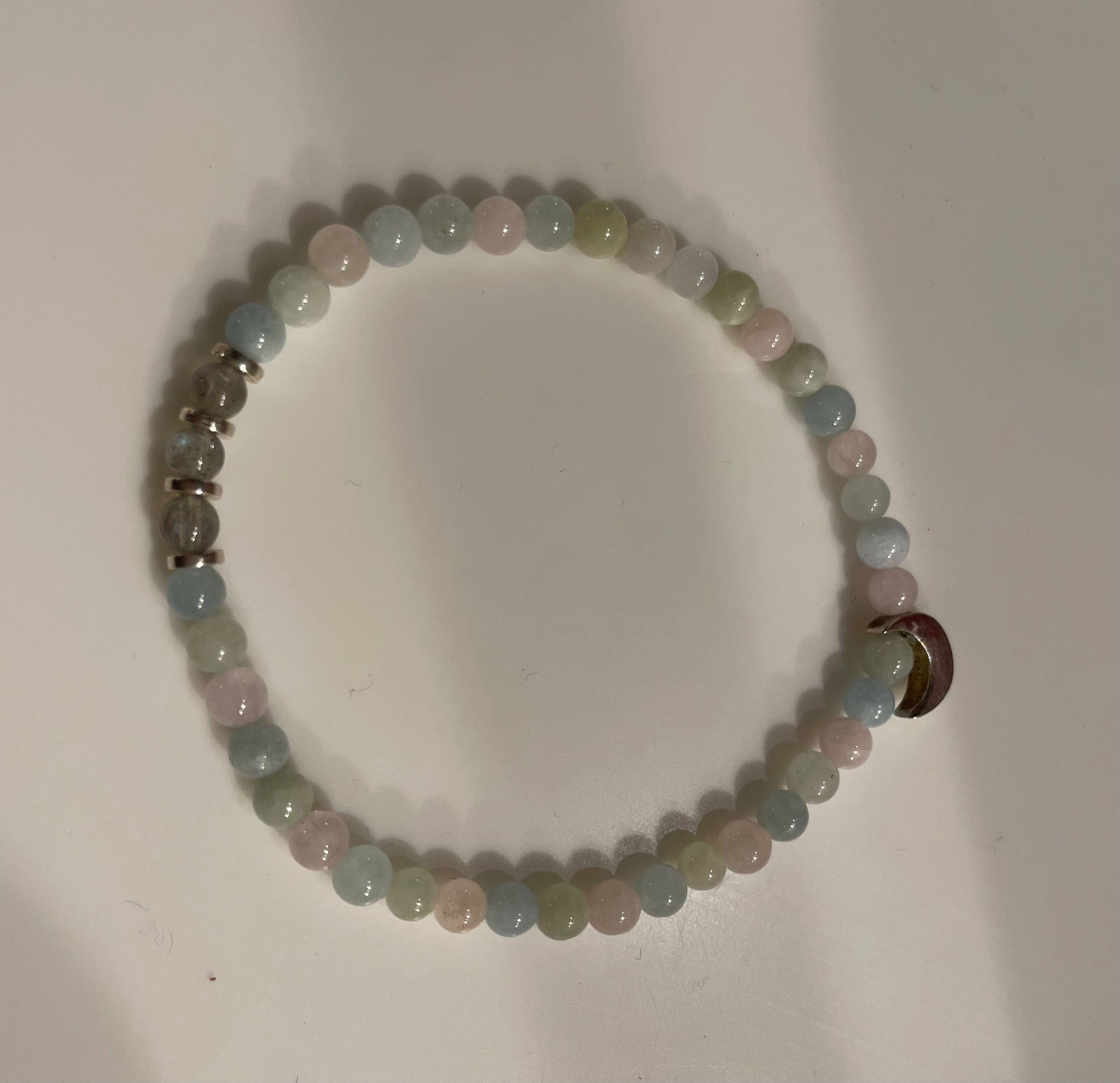 Morganite Beaded Bracelet | Sterling Silver Moon