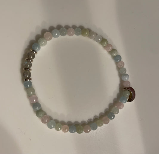 Morganite Beaded Bracelet | Sterling Silver Moon