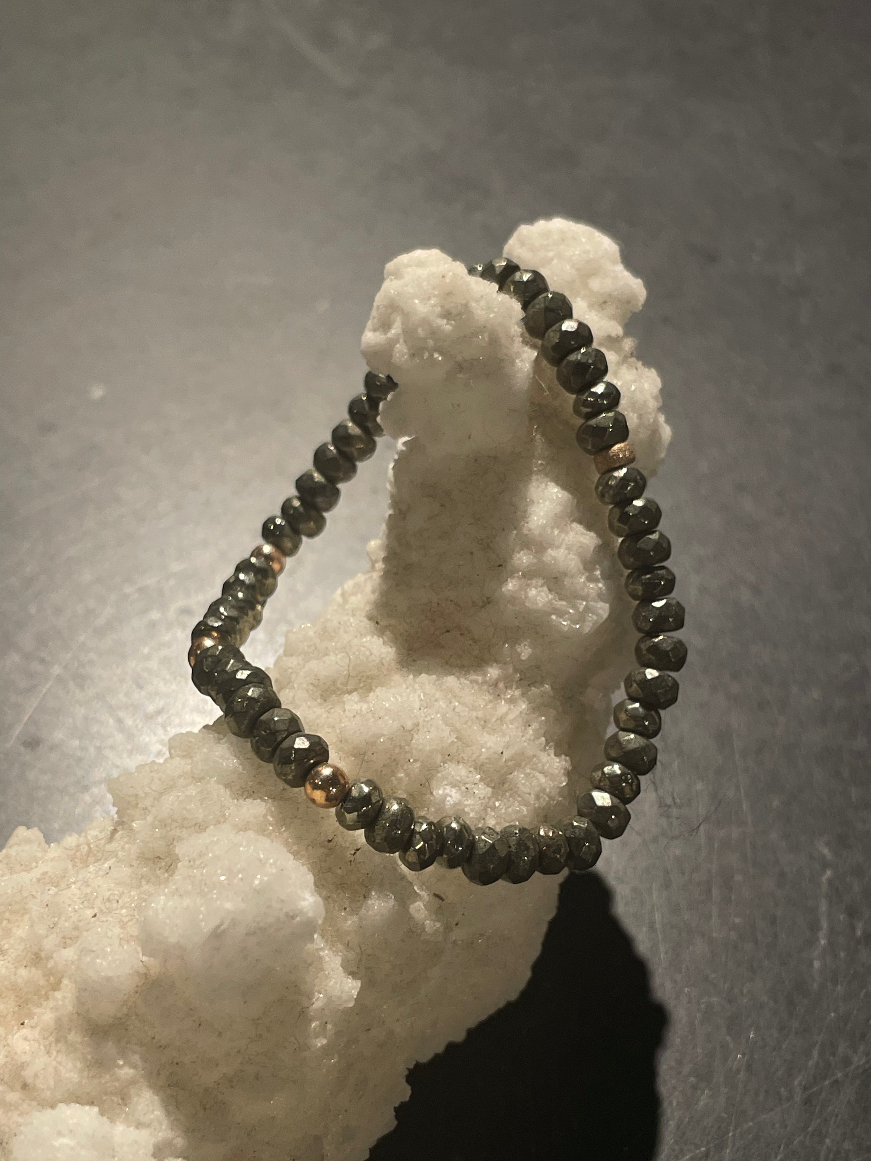 Pyrite Bracelet | With Rose Gold Beads