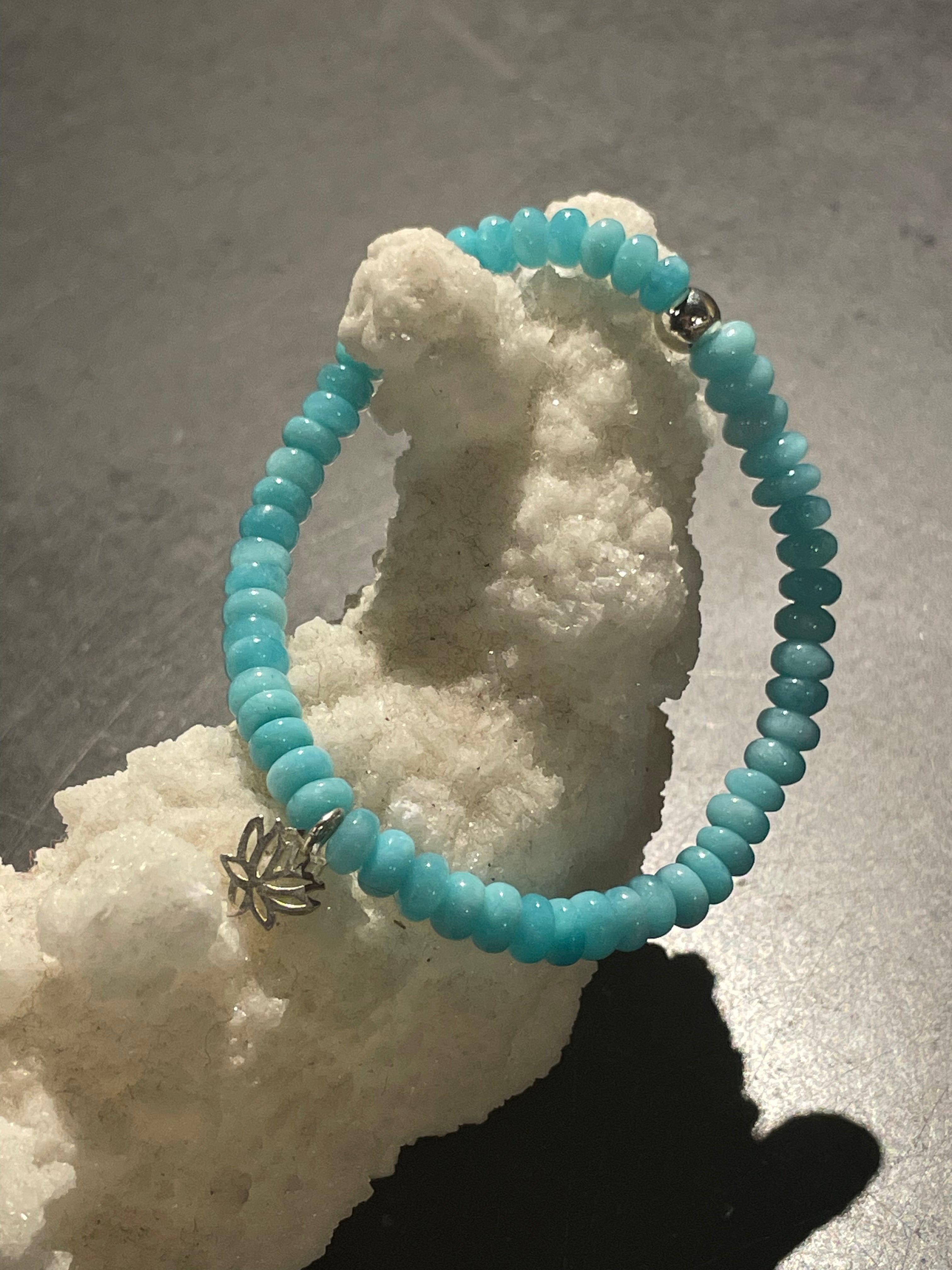 Amazonite Bracelet | With Sterling Silver Lotus Flower