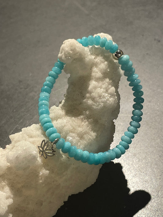 Amazonite Bracelet | With Sterling Silver Lotus Flower