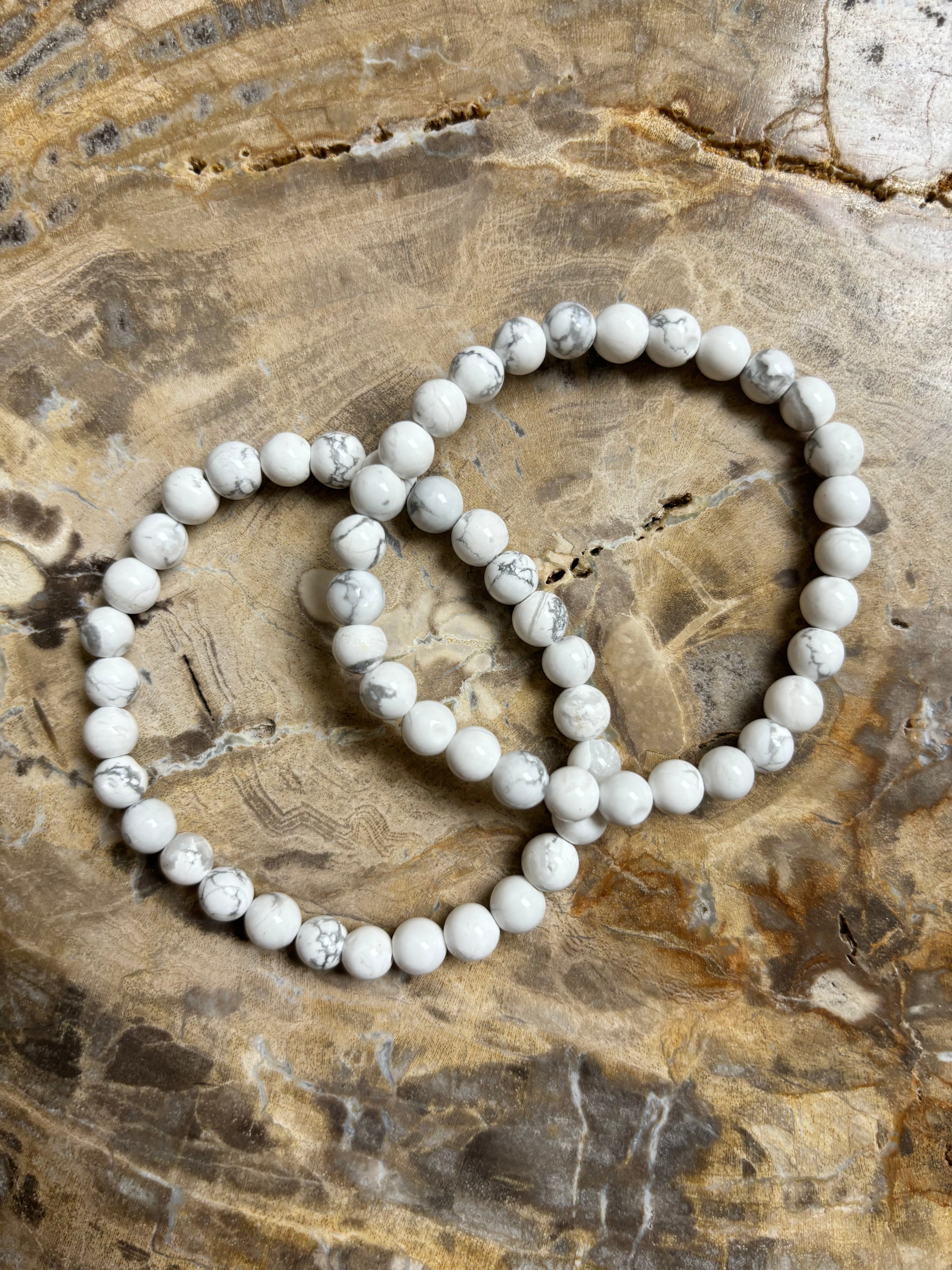 African White Howlite | Beaded Crystal Bracelet