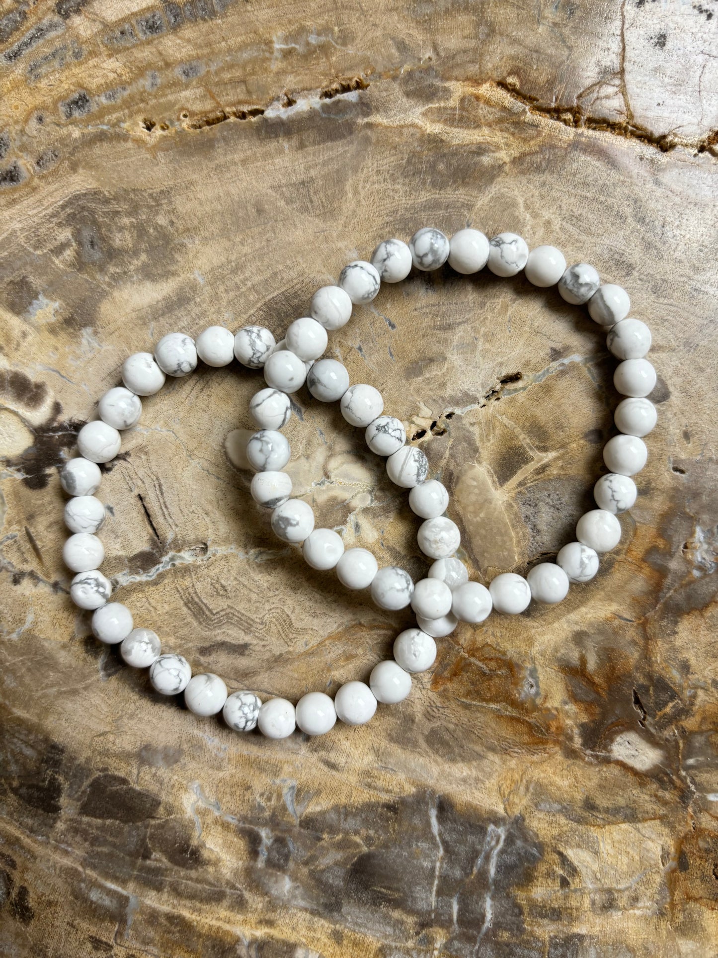 African White Howlite | Beaded Crystal Bracelet