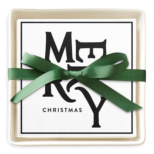 Merry Christmas Green Bow | Napkins + Tray