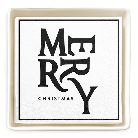 Merry Christmas Green Bow | Napkins + Tray