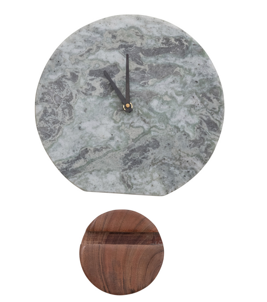 Marble Clock Acacia Wood Stand