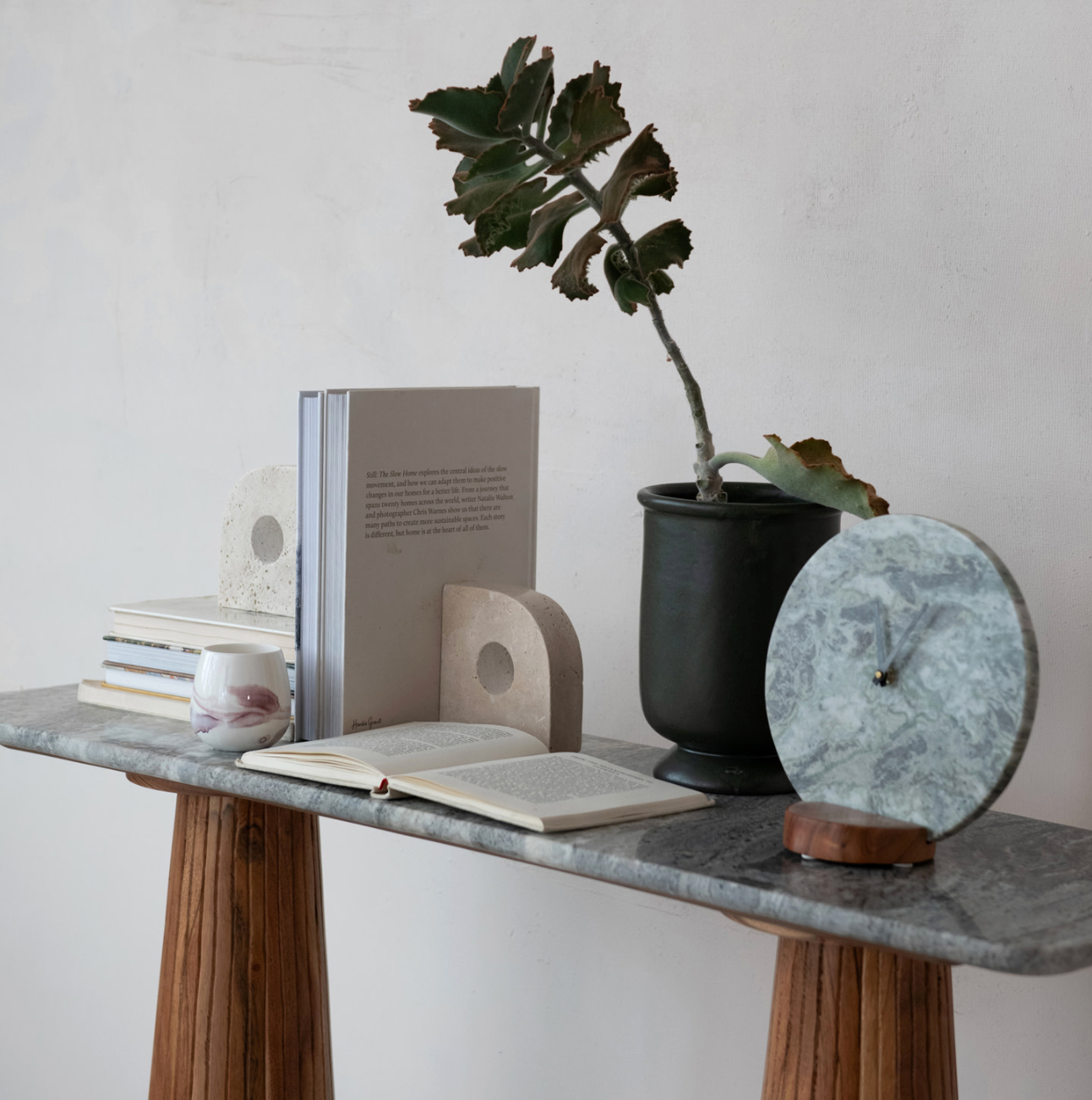 Marble Clock Acacia Wood Stand