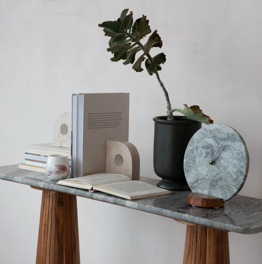 Marble Clock Acacia Wood Stand