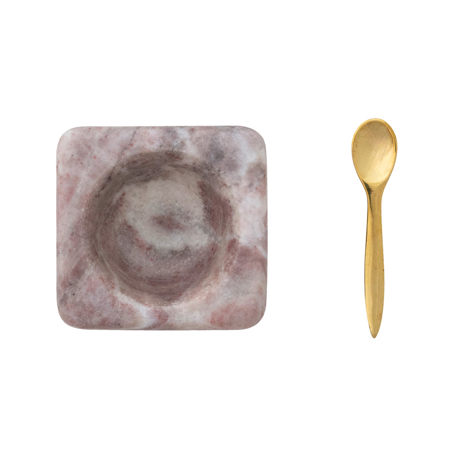 Pink Marble Bowl | With Brass Spoon