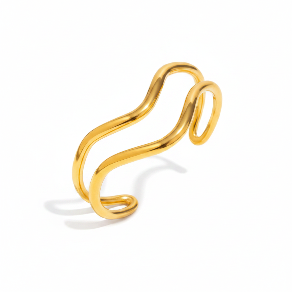 gold bracelet cuff wavy look.