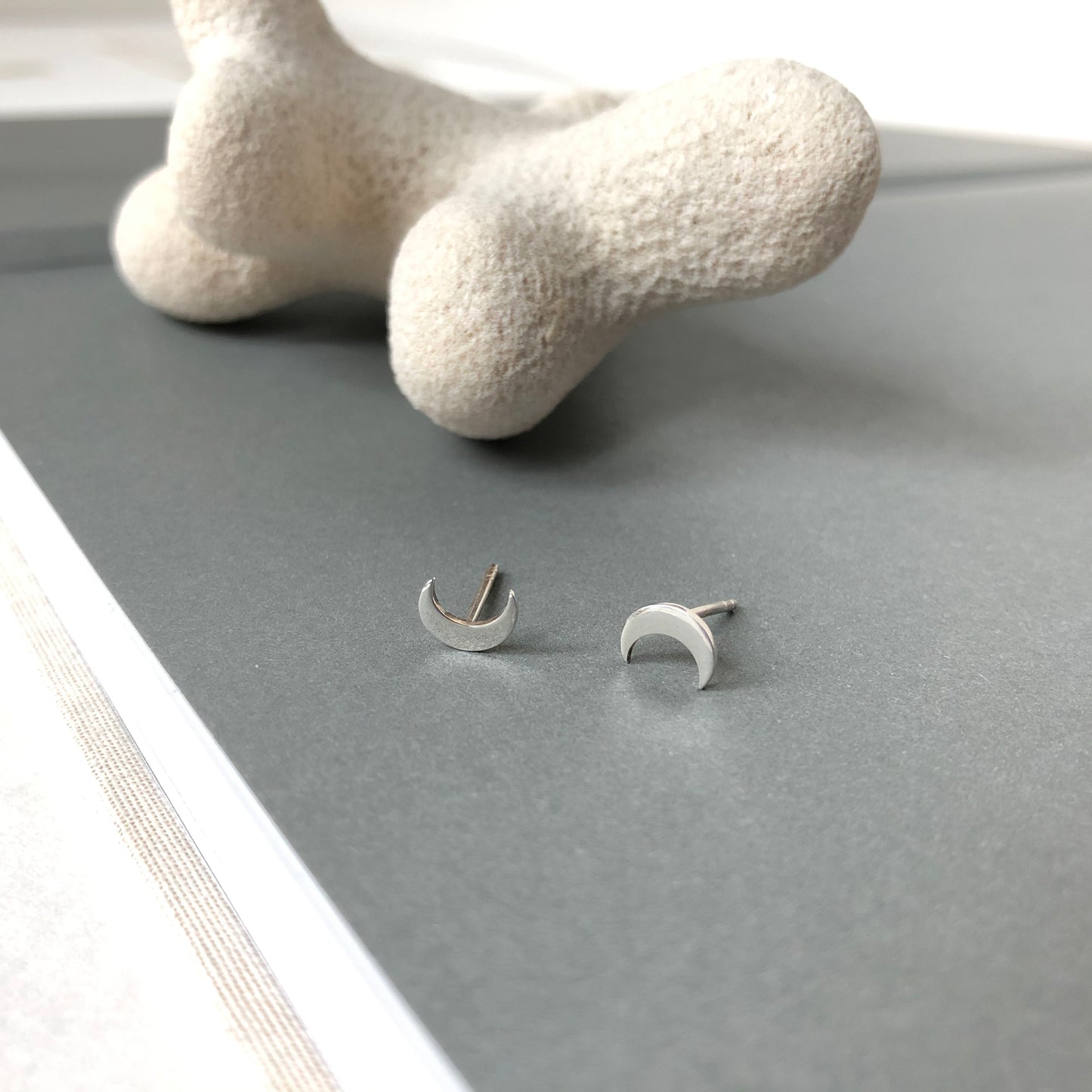 Crescent Moon Stud Earrings | Sterling Silver