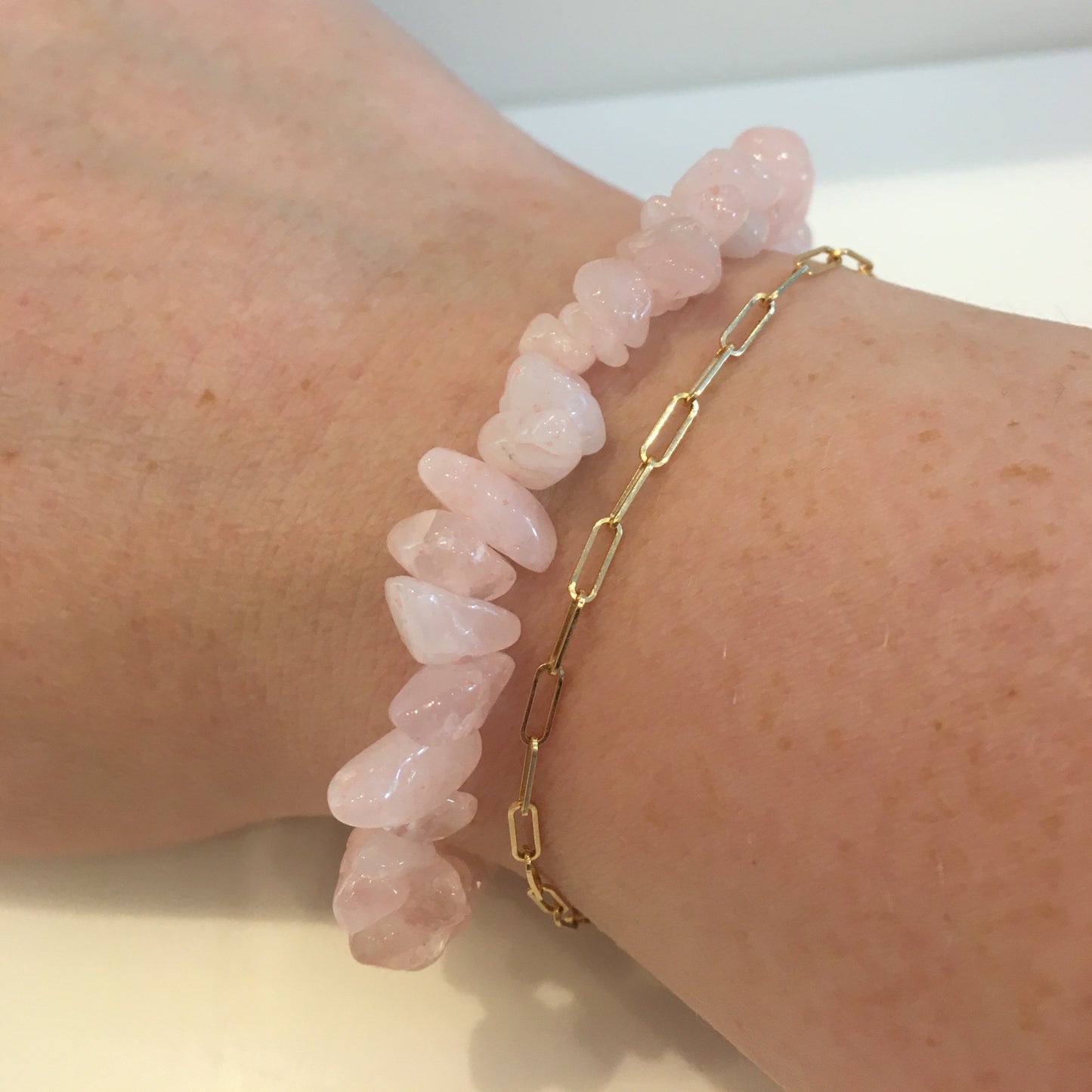 Rose Quartz Chip Bracelet
