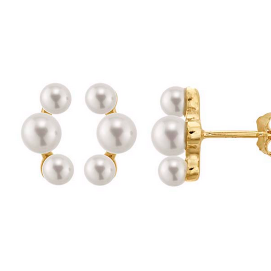 Freshwater Pearl Cluster Stud Earrings | 14K Gold