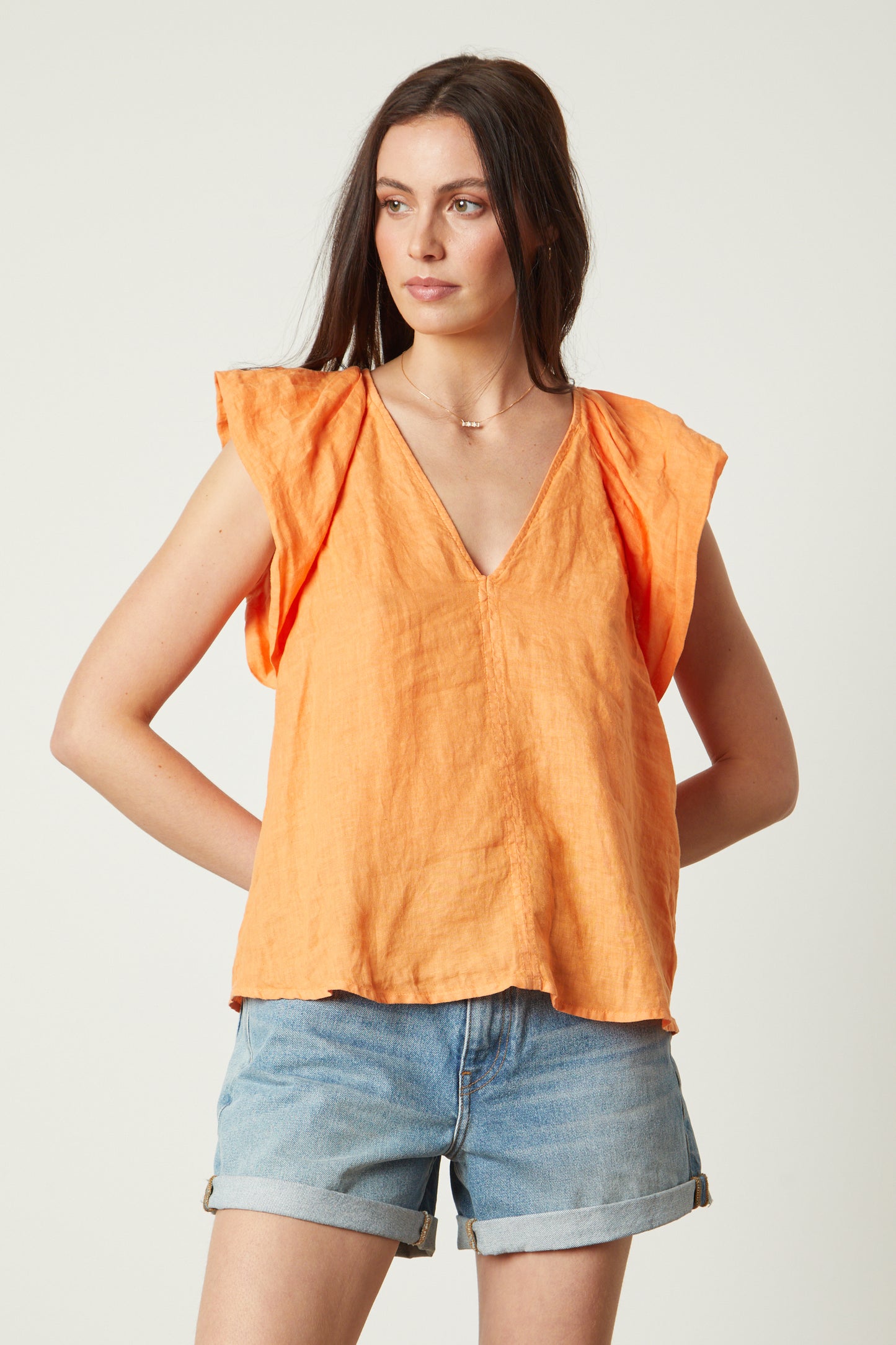 Ava | Woven Linen Flutter Sleeve