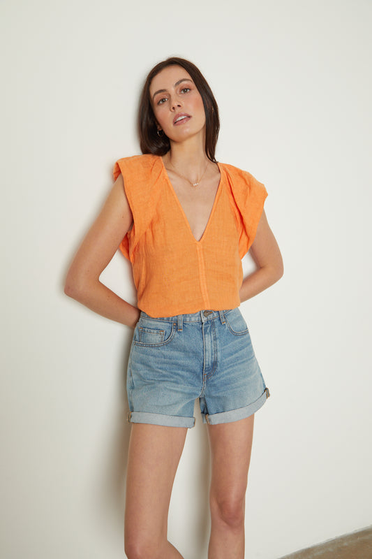 Ava | Woven Linen Flutter Sleeve